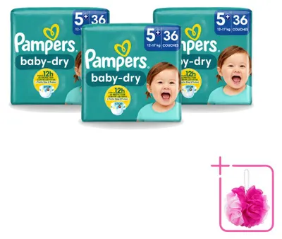 Obrázek produktu pro 3 kusy plen Pampers Baby-Dry, velikost 5+ (12-17 kg) – výhodný balení
