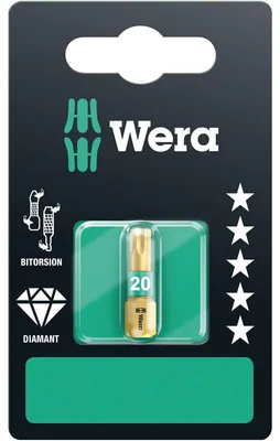 Image de Embout Wera Torx 20 longueur 25mm 1 / 4 pouce 6 pans C6,3 BiTorsion revêtu diamant Carte avec 1 pc 867 / 1 BDC SB - 5134376001