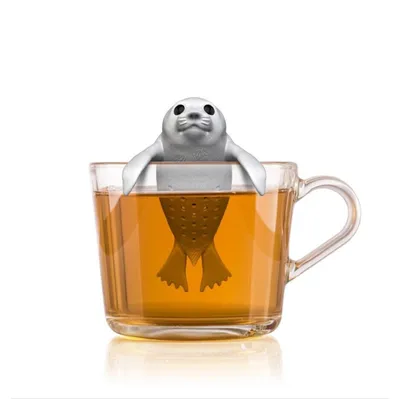 Image de Winkee - Cute Animal passoire à thé phoque | Oeuf à thé pour thé en vrac | Infuseur à thé amusant | Passoire à thé pour tasse | Passoire à épices silicone