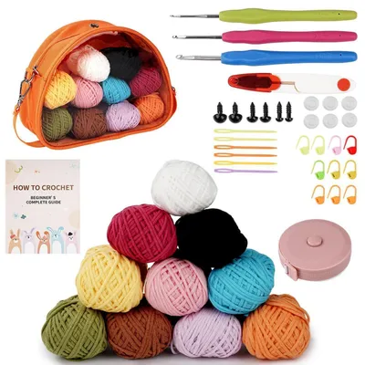 Obrázok produktu pre Súprava na háčkovanie pre začiatočníkov, 36-dielna, obsahujúca priadzu Chenille a ergonomické háčiky