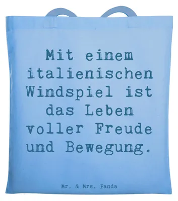Produktbild von Mr. & Mrs. Panda Tote Bag Spruch Italienisches Windspiel Glück - Sky Blue - Geschenk, Abenteuer, Jutetasche, Laptoptasche, liebevolle Hunde, dokumententasche, Hunderassen