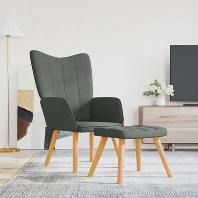 Produktbild von Relaxsessel mit Hocker aus dunkelgrauem Stoff