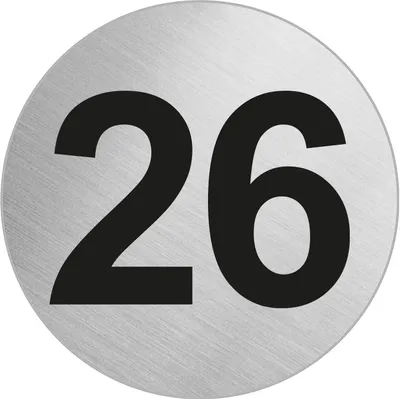 Produktbild von Türnummer Zimmernummer aus Edelstahl "26" Ø 60 mm selbstklebend