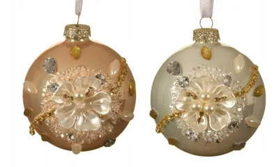 Image de Boule de Noël en verre avec fleurs 8 cm