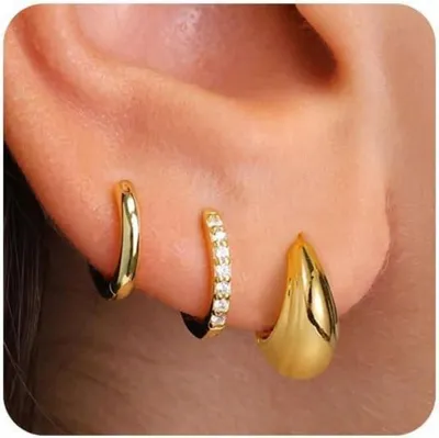 Obrázek produktu pro FUNEIA náušnice Stříbro 925 pozlacené Dámské náušnice s obručí Zirkonie Set Studs Hypoalergenní Zlaté Více piercingů Šperky