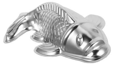 Productafbeelding van Visvormige bakvorm van aluminiumlegering, zilverkleurig, 18,3 x 9,5 cm