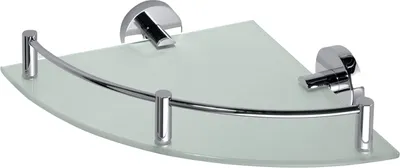 Produktbild von BOMEGA Glasablage Eckmodell Messing Chrom poliert 255x65x255 mm für Bad & Küche >> zum Bohren