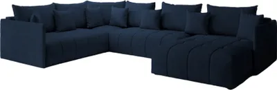 Produktbild von FurMeb - U ASPEN BIS Ecksofa 350 cm x 227 cm - Sofa mit Schlaffunktion und Bettzeugablage - Wohnzimmersofa - Samtecksofa Blau, Modernes Möbeldesign