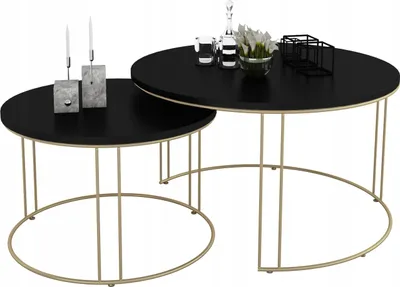 Zdjęcie produktu dla Zestaw Okrągłych Stolików Kawowych 2w1 Salon Loft Złoty+Czarny MiniPearl