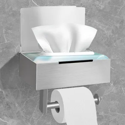 Produktbild von Toilettenpapierhalter Klopapierhalter Ohne Bohren Klorollenhalter Rollenhalter Toilet Paper Holder mit Feuchttücherbox Ablage für Badezimmer Selbstklebend Oder Bohren Silber Neu