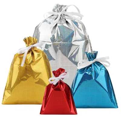 Image de Solidchoice - 32 sacs cadeaux scintillants avec cordon, parfaits pour les fêtes