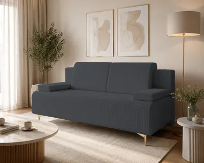 Produktbild von Schlafsofa POSA Schlafcouchmit Bettkasten und Kissen, Sofa aus Cord mit Schlaffunktion (Schwarz - Poso 135)