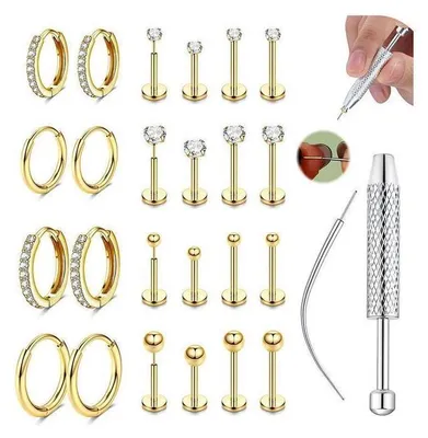 Produktbild von Ohrringe Chirurgenstahl 12 Paar Creolen & Ohrstecker für Damen Mehrfachpiercing Gold-Klassik Set