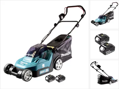 Obrázek produktu pro Akumulátorová sekačka Makita DLM 432 T2 36 V ( 2x 18 V ) 43 cm bez kartáčů + 2x baterie 5,0 Ah - bez nabíječky