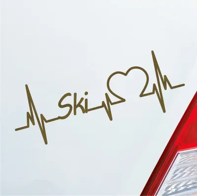 Produktbild von Auto Aufkleber Ski Herzschlag Wintersport Urlaub Sport Liebe 19x7 cm Gold Sticker Heckscheibenaufkleber