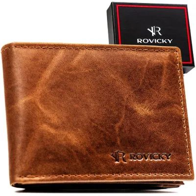 Obrázek produktu pro Rovicky Pánská peněženka kožená horizontální RFID světle hnědá 10x7,5 cm