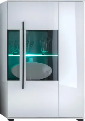 Produktbild von Highboard COLORADO-61 in weiß Hochglanz inkl. LED mit Glaseinsatz Grauglas BxHxT: 90x140x37cm