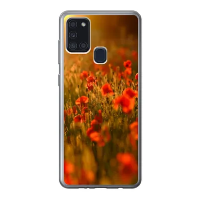 Produktbild von MuchoWow® Handyhülle Schutzhülle Hülle für Samsung Galaxy A21s Orangefarbenes Leuchten über den Mohnblumen auf dem Feld Silikon Softcase Handy Hülle - Hartschale