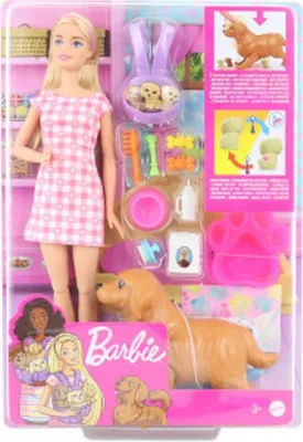 Obrázok produktu pre Bábika Mattel Barbie (blondínka) so psom a šteniatkami