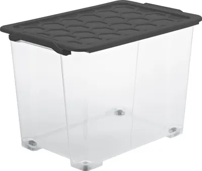 Produktbild von Rotho Aufbewahrungsbox mit Rollen 65L Evo Total - Kunststoffbox je 59,0 x 39,5 x 41,2 cm - Stapelbox mit Deckel - Boxen sicher verschliessbar