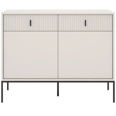 Produktbild von BEAUTYSOFA | Kommode Kaschmir 104 cm MARVELLO Kommode 2 Türen 2 Schubladen, Sideboard mit Rillenfronten, schwarzen Metallbeinen & Push to Open