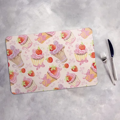 Produktbild von Tischset 4x45x30 cm Platzset Tischmatte Platzmatte Untersetzer - Muffins Erdbeere und Kirsche