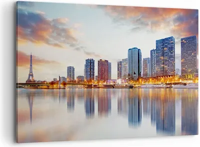 Produktbild von Bild auf Leinwand - Leinwandbild - Fluss Wolkenkratzer Ansicht Eiffle - 120x80cm - Wand Bild - Wanddeko - Leinwanddruck - Bilder - Kunstdruck - Leinwand bilder - Wandkunst - AA120x80-2831