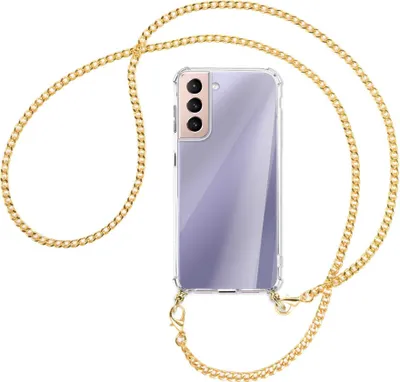 Produktbild von Handykette Backcover-Schutzhülle mit Band (Metall goldfarben) für Samsung Galaxy S21 5G - goldfarbene Kette
