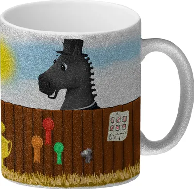 Produktbild von Glitzer-Glitzer-Kaffeebecher mit schwarzes Pferd Motiv