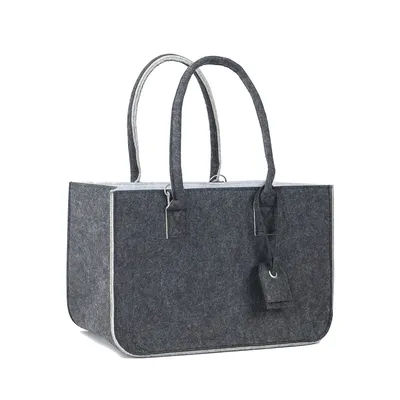 Image de Grand sac en feutre - 40x27x27 cm Idéal comme sac à provisions & sac à bois de cheminée - Sacs en feutre Shopper - avec porte-clés & sangle de transport