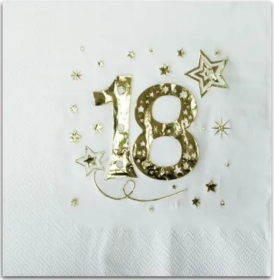 Produktbild von Servietten 18. Geburtstag Weiß Gold 33x33cm 20St.