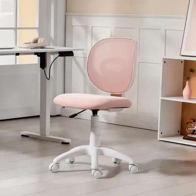Produktbild von Bürostuhl ohne Armlehne Rosa, Schreibtischstuhl C-Rückenlehne ergonomisch, Netzrücken höhenverstellbar, Polyester | 59,5x53x89 cm | 6 kg