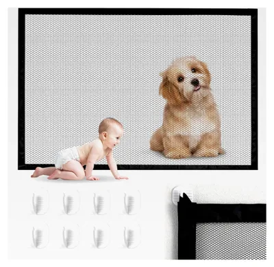 Produktbild von 2 Stück Treppenschutzgitter für Hunde, 110 x 77 cm, Sicherheitsbarriere für Haustiere, ausziehbar, schwarz