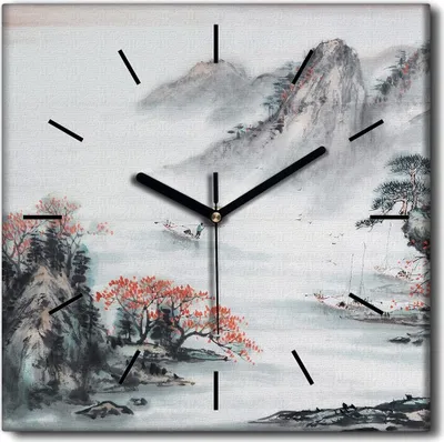 Produktbild von Coloray Uhr auf Leinwand 30x30 cm Wand Uhr Dekoration Wohnzimmer Segeltuch schwarze Hände -China Berge Bäume
