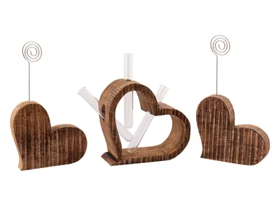 Produktbild von Fotoständer Blumenvase Set 3-teilig Herzen Fotohalter Mangoholz massiv