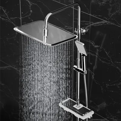 Immagine prodotto di JOHO Colonna Doccia con Porta Ogetti Mensola, Acciaio Inox Set doccia a Pioggia con Soffione e Doccetta Cromato 35×25cm