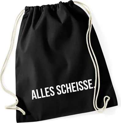 Produktbild von Huuraa Turnbeutel Alles Scheisse Schriftzug 12 Liter Black Baumwolle Rucksack Geschenkidee