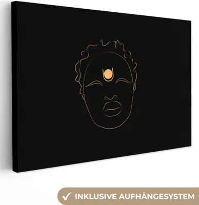 Produktbild von OneMillionCanvasses® - Leinwandbilder - 150x100 cm, Frau - Strichzeichnung - Gold - Schwarz, Wandbilder Kunstdruck Wanddekoration