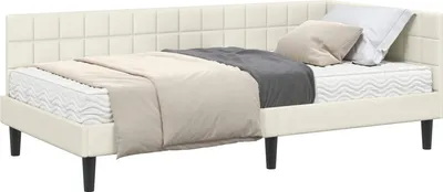 Obrázok produktu pre vidaXL Rohový rám postele s matracom s čelom krémový 90 x 190 cm zamat