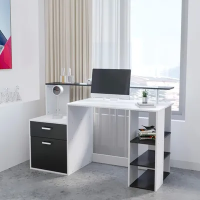 Produktbild von Schreibtisch – Computertisch – Bürotisch – Arbeitsplatz – Schreibtisch mit Bücherregal – Viel Stauraum