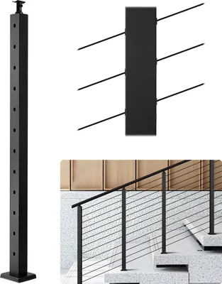 Produktbild von VEVOR Kabelgeländerpfosten, 1067x50,8x50,8 mm, Kabel-Treppengeländerpfosten mit 30° vorgebohrten Löchern, SUS304 Edelstahl, für Handlauf, Balustraden, Schwarz, 1JZLGZXHS106W3XAA001V0