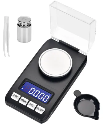 Produktbild von Milligrammwaage Taschenwaage Feinwaage - 0,001 g bis 50 g - LCD mit Tarafunktion - Mit Pinzette und Kalibriergewicht - Für Schmuck und Pulver