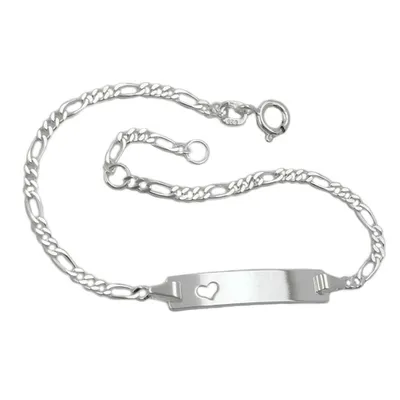 Produktbild von Schildarmband 2mm Figarokette mit Herz Armband mit Gravurplatte 25x5x1mm Silber 925 19cm silber 2,3mm