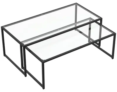 Produktbild von 2er-SetCouchtische,Glastische,mitpulverbeschichtetemStahl,Schwarz+Transparent