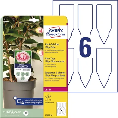 Obrázek produktu pro Avery T3006-10, Štítek na rostliny, Polyester, Bílá, Polygonal, 128 mm, 47 mm