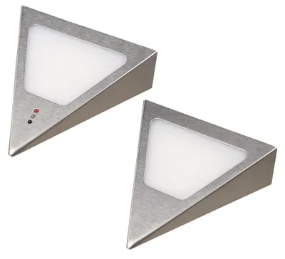 Image de kalb | Luminaires LED triangulaires à encastrer avec capteur, blanc chaud, dimmables, en acier inoxydable, lot de 2, blanc chaud