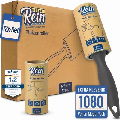 Produktbild von Fusselrolle Flusenroller Fusselentferner - Set mit 12 Rollen - 180 Blatt - Für Tierhaare und Kleidung