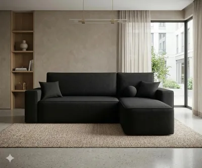 Produktbild von CORNERO Ecksofa TEXAS mit Schlaffunktion Couch in L-Form mit Stauraum Eckcouch mit Bettkasten Sofa in L-Form Schwarz Ottomane rechts