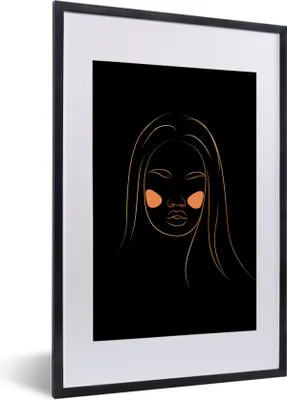 Produktbild von MuchoWow® Gerahmtes Poster Frau - Gold - Rosa - Strichzeichnung 40x60 cm - Poster mit Schwarzem Bilderrahmen Wandposter Rahmen Foto Bilder - Poster in Rahmen