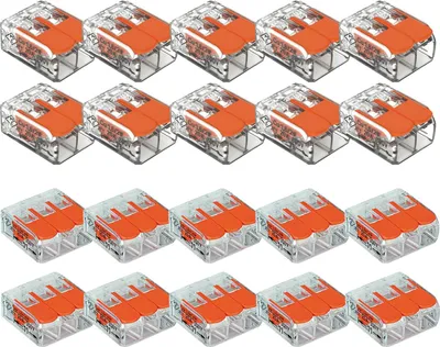 Produktbild von WAGO 221 Verbindungsklemmen 2 polig und 3 polig, 0,14 bis 4mm² Kabelklemmen mit Hebel, 20-teilig